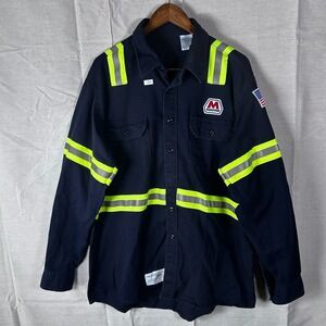 Bulwark FR Marathon Flame Resistant Work Shirt Mens XL Long Navy Blue